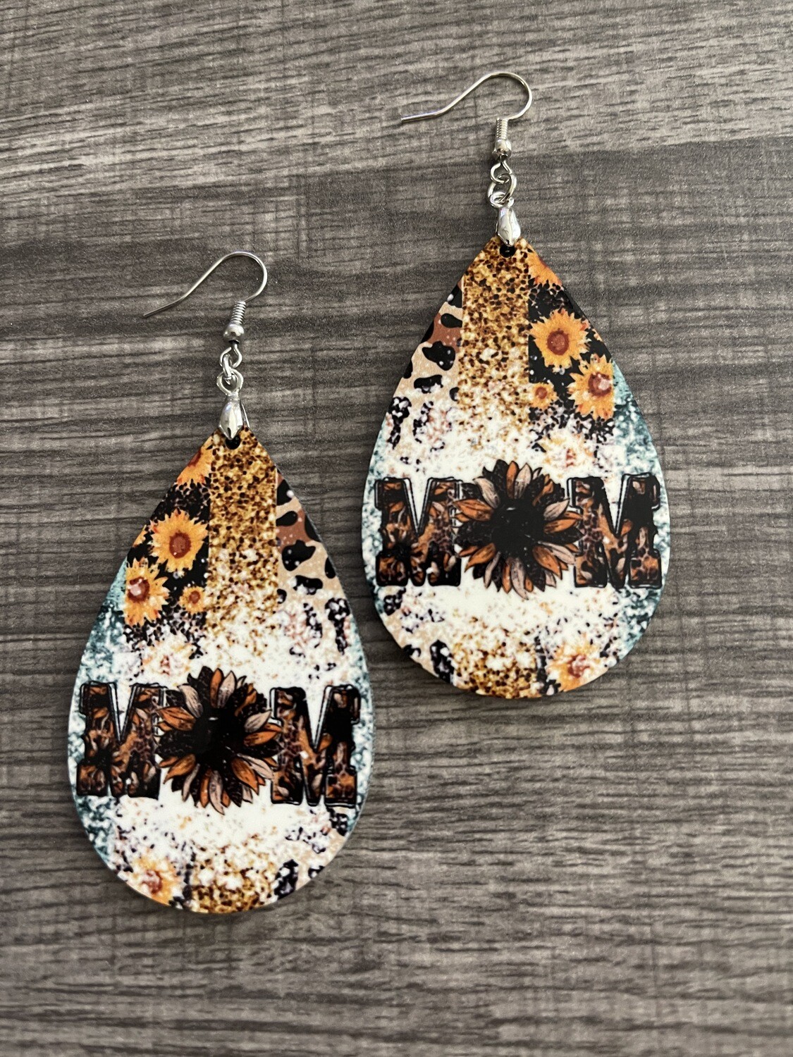 Sunflower Mom Earrings w/Cheetah &amp; FAUX Gold Glitter Teardrop Earrings