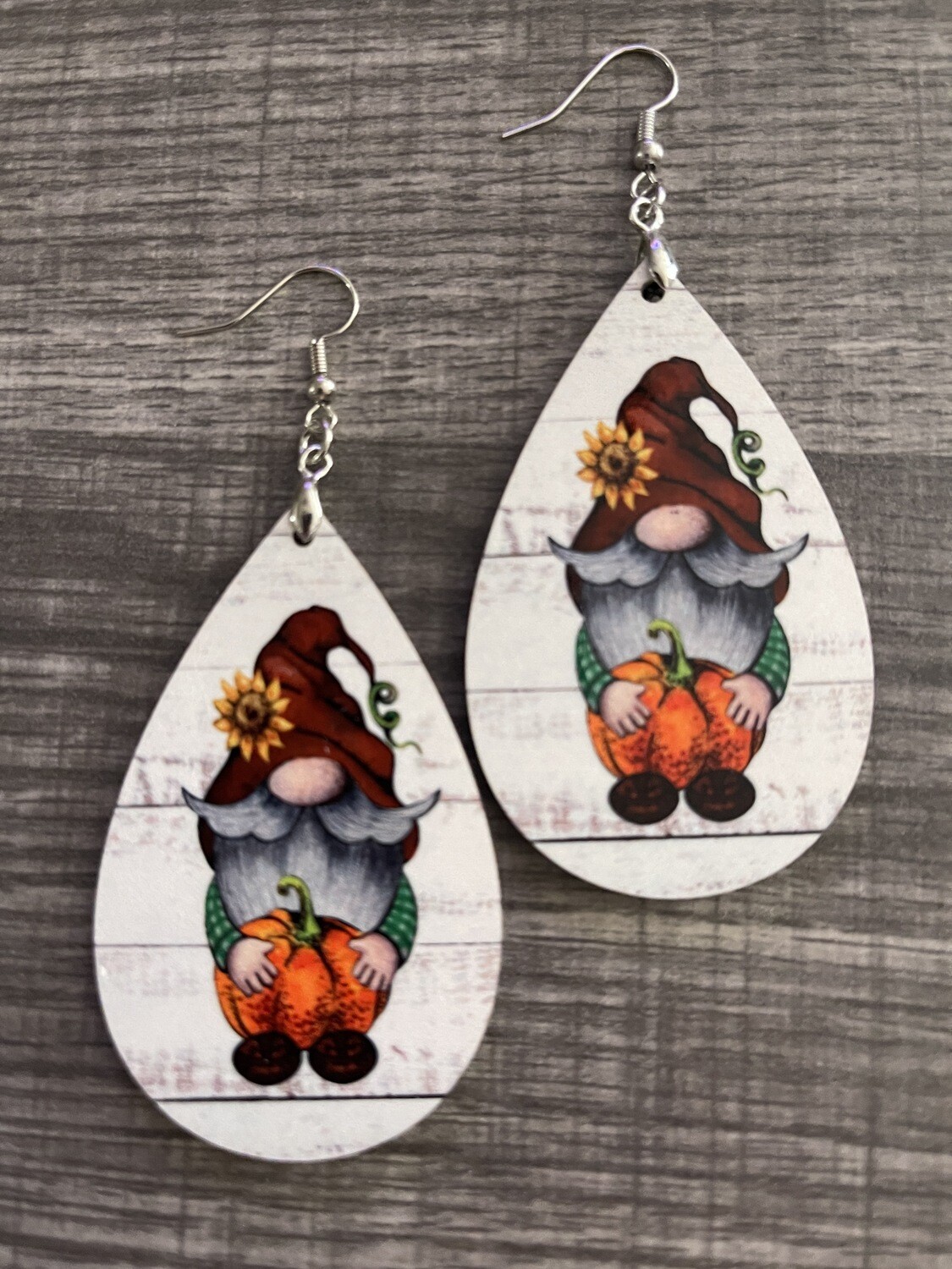 Festive Pumpkin Gnome Teardrop Earrings