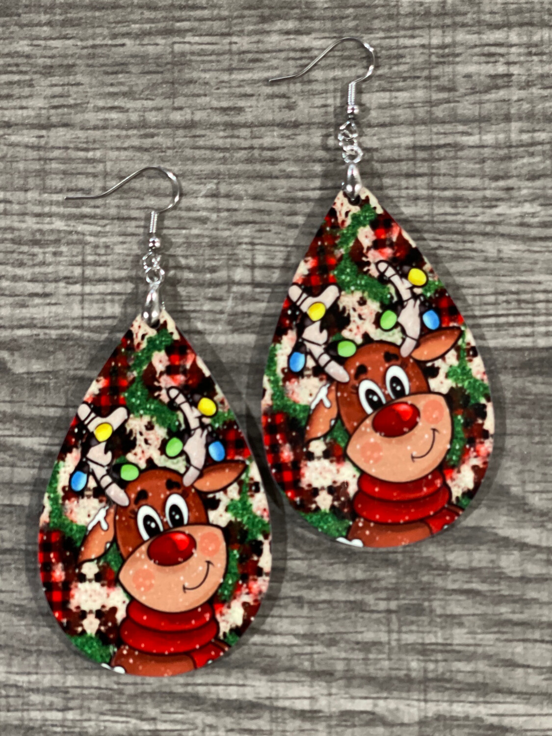 Rudy The Reindeer With Colorful Lights Teardrop Earrings 