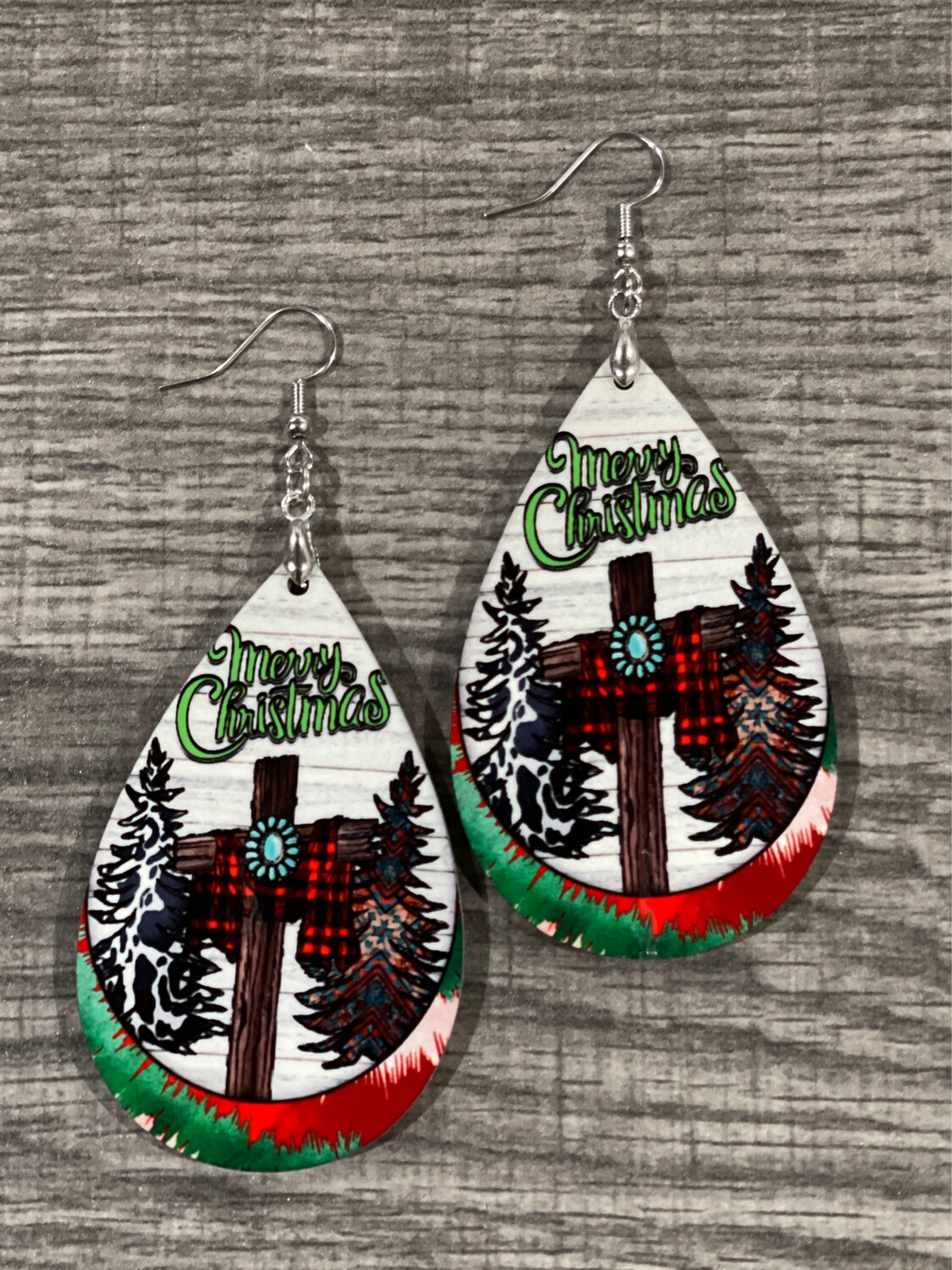 Christmas Cross Teardrop Earrings