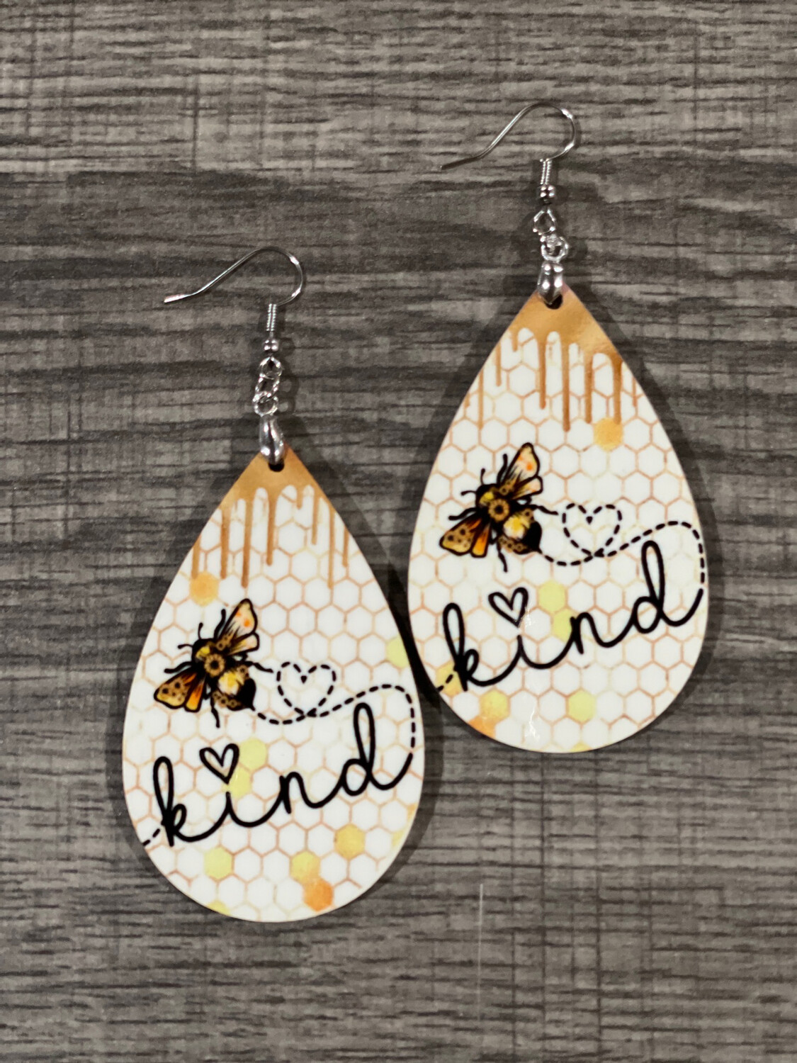 Bee Kind Honeycomb Bees Teardrop Earrings