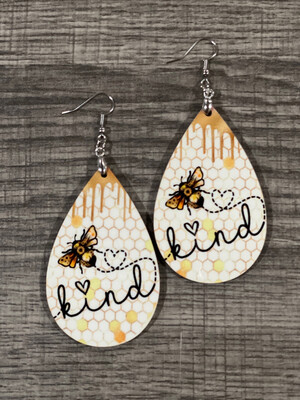 Bee Kind Honeycomb Bees Teardrop Earrings