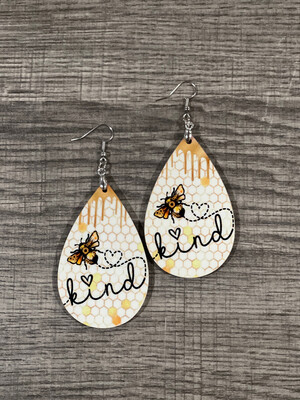 Bee Kind Honeycomb Bees Teardrop Earrings