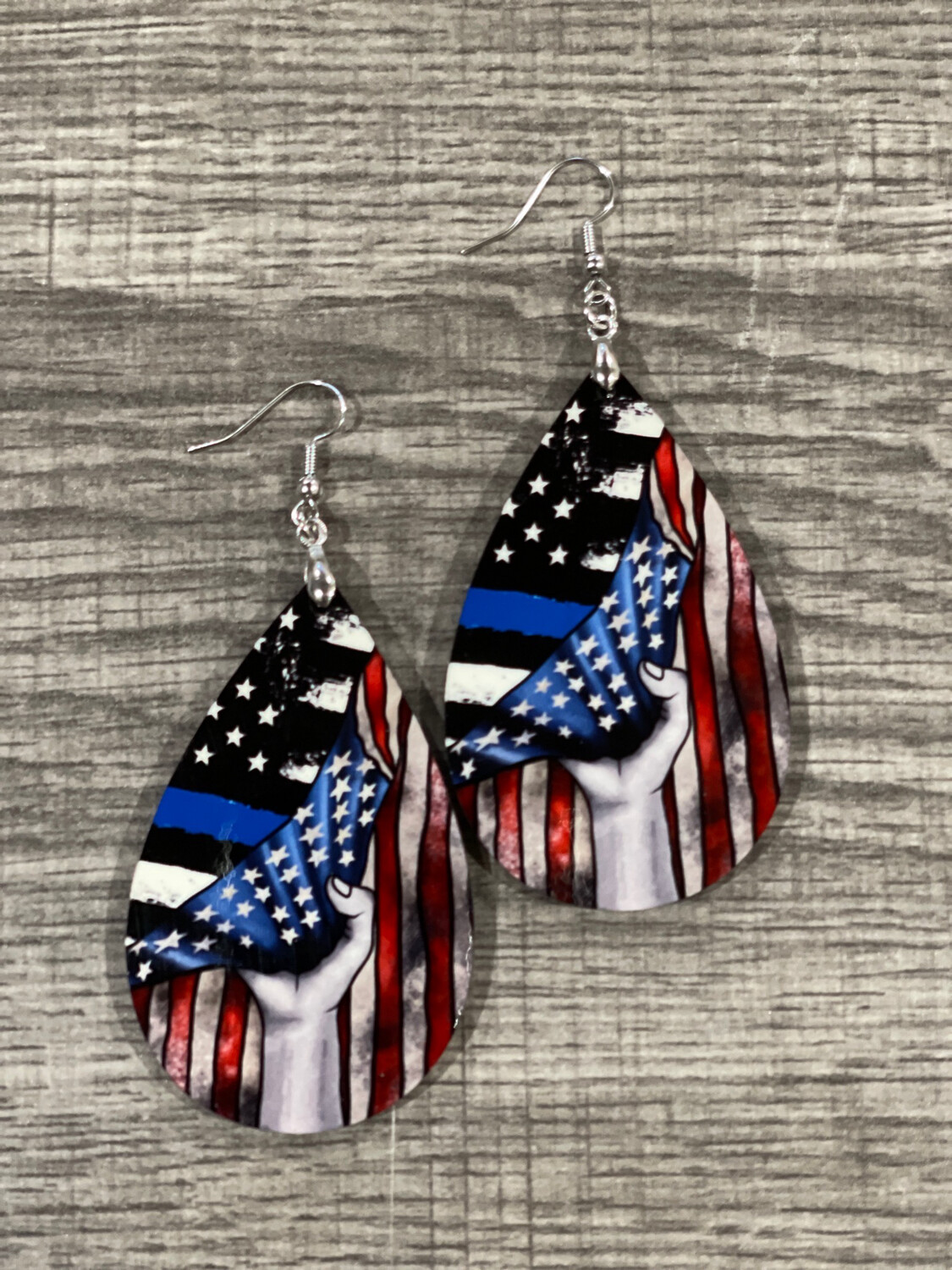Blue Line Stars &amp; Stripes Teardrop Earrings
