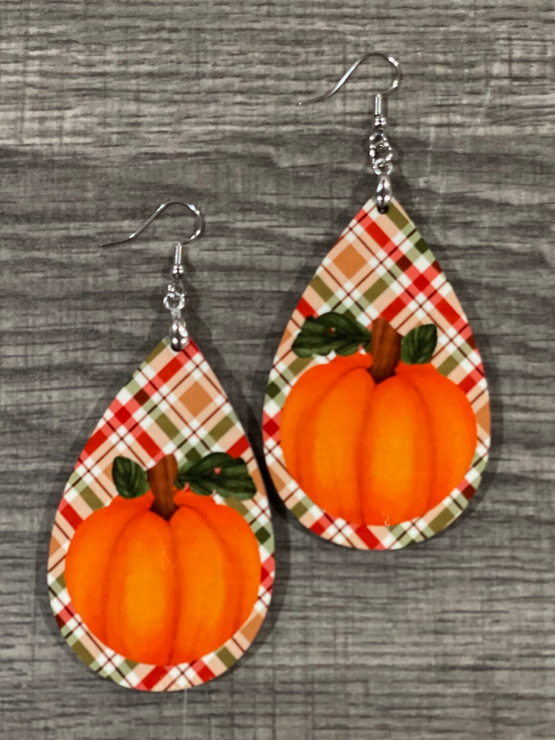 Pumpkins On Adorable Plaid Teardrop Earrings