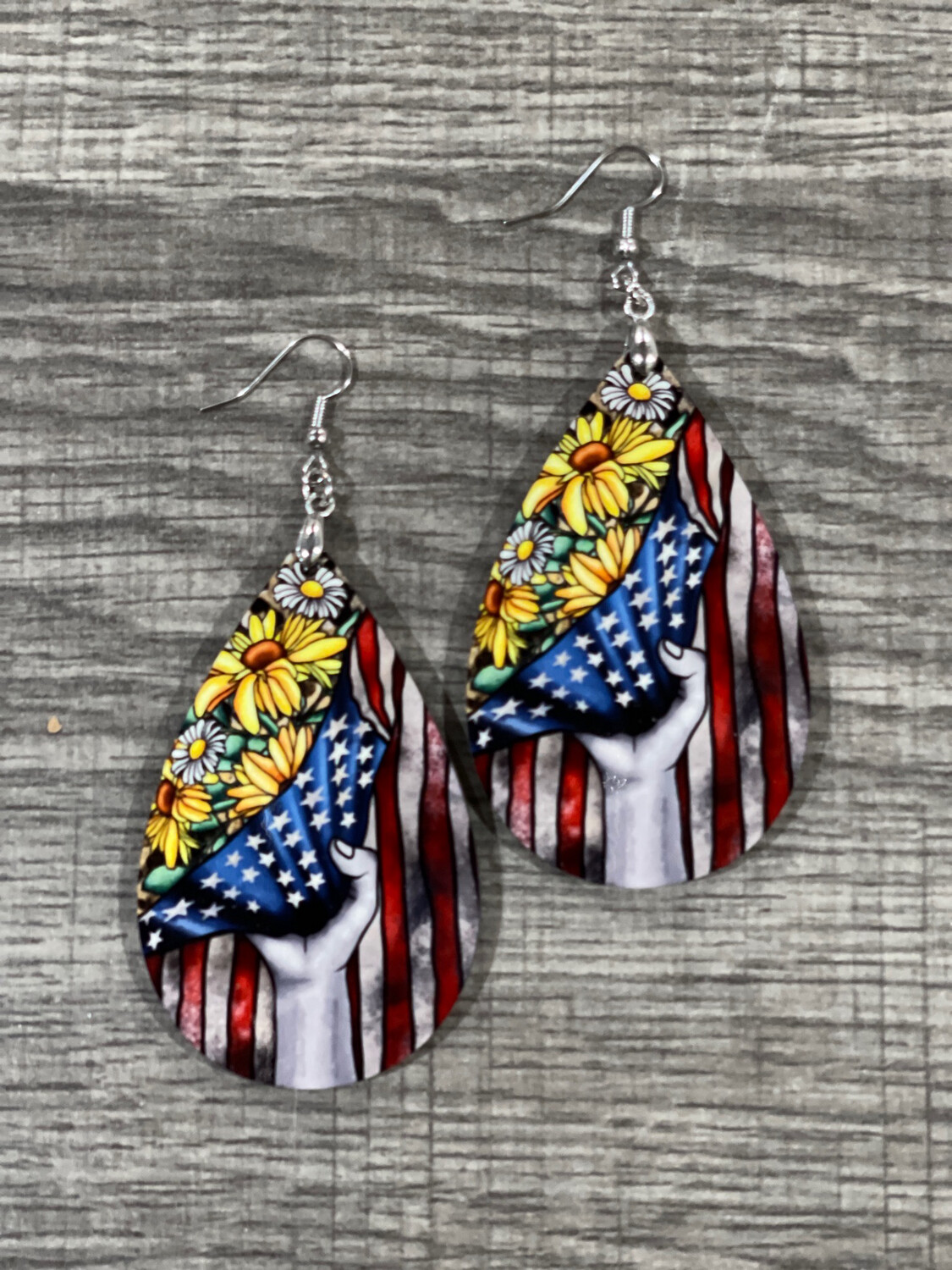 Floral Stars &amp; Stripes Teardrop Earrings