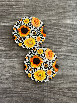 Cheetah &amp; Sunflowers Car Coasters