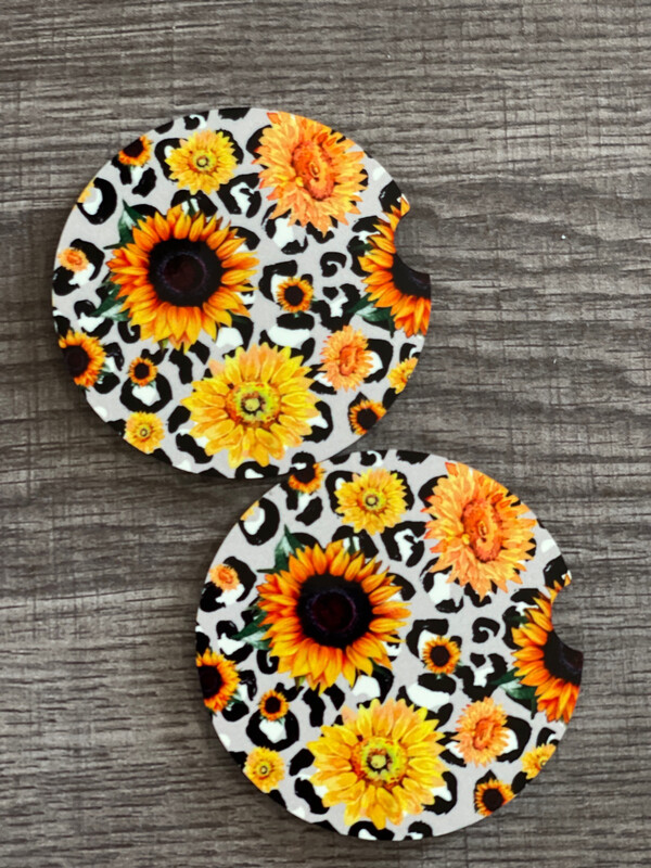 Cheetah &amp; Sunflowers Car Coasters