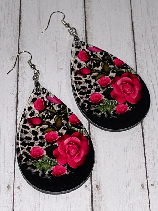 Pink Roses &amp; Buds Teardrop Earrings