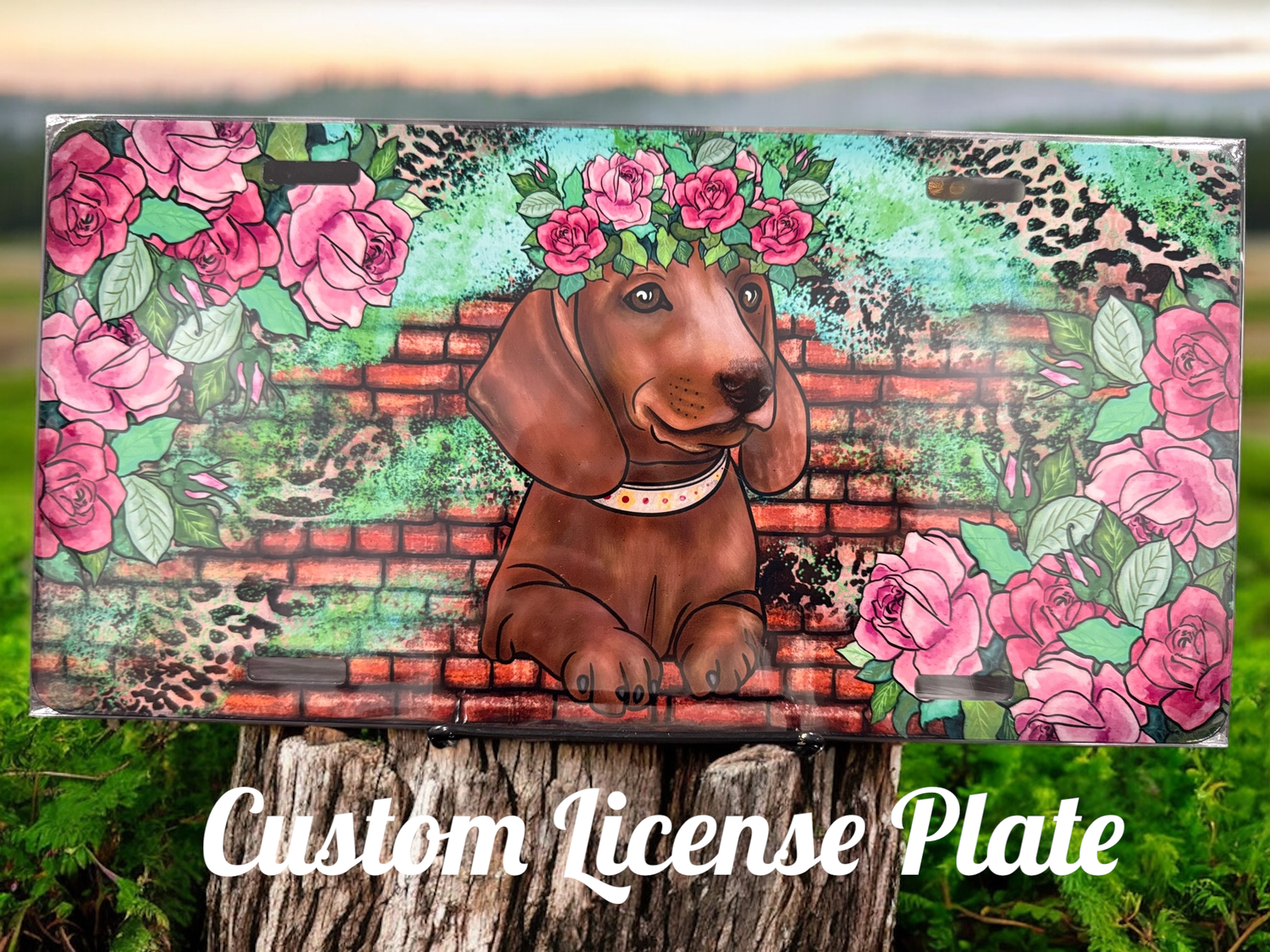 Red Doxie with Floral