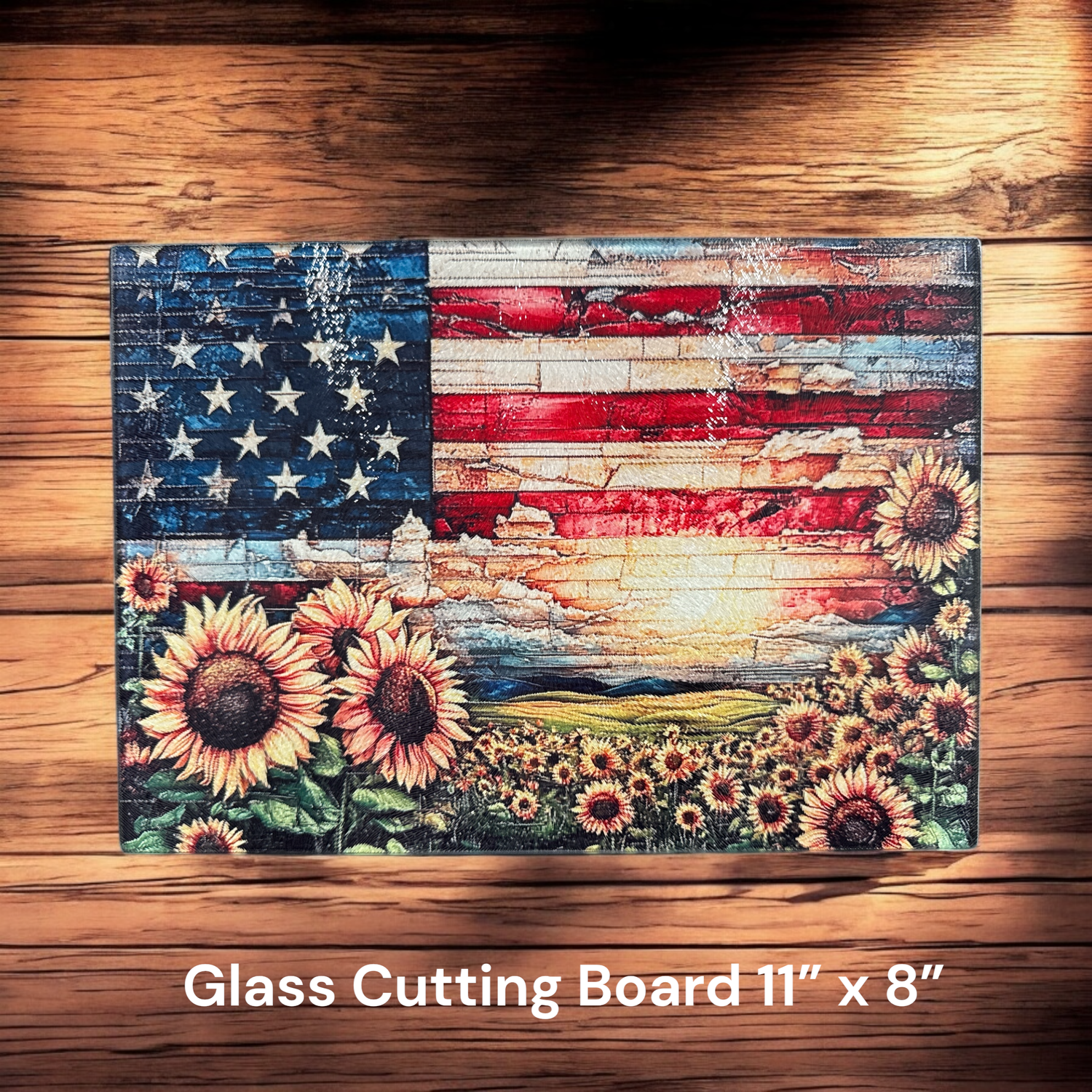 American Flag with Sunflowers