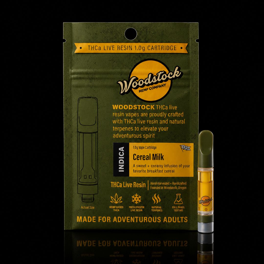Woodstock THCa Liquid Diamond Live Resin 1.0g Cartridge Woodstock THCa Liquid Diamond Live Resin 1.0g Cartridge, Strain: Cereal Milk (I)