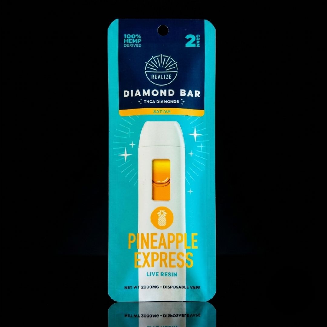 Realize THCA Diamond Bar 2G Disposable Vape Realize THCA Diamond Bar 2G Disposable Vape, Strain: Pineapple Express (Sativa)
