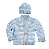 Blue Multi Striped Knit Sweater Cardigan w/ Matching Beanie Set