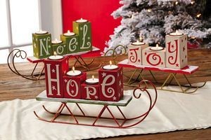 Happy Holidays Wooden Sled Tea-lite Candle Holders