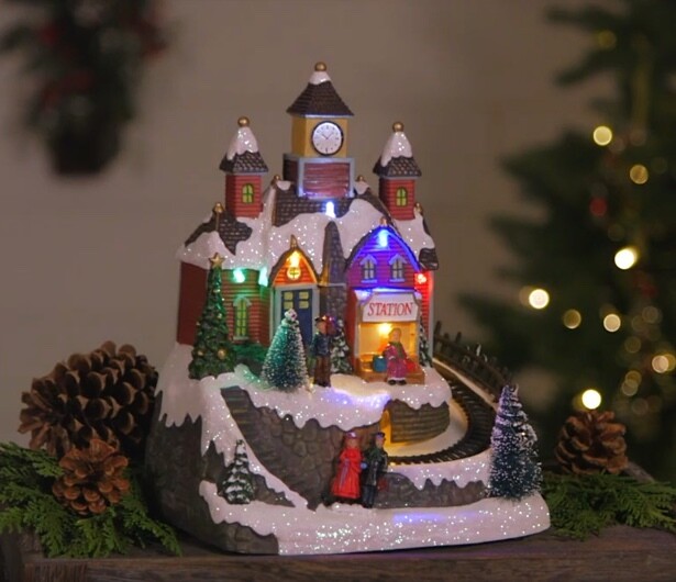 Light-up Musical Train Station Scene