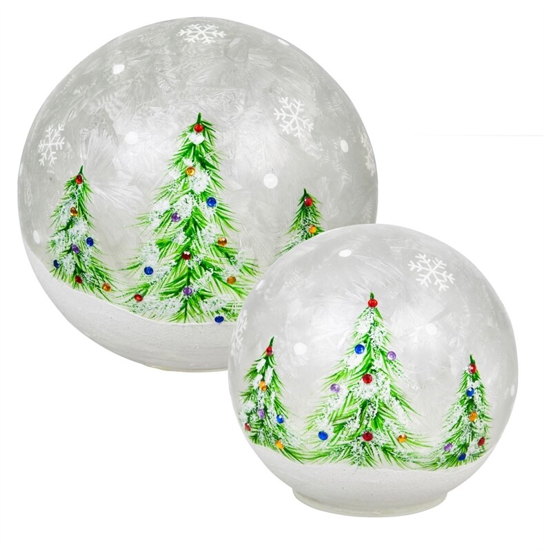 Hand-painted Christmas Trees Globes, Set of 2