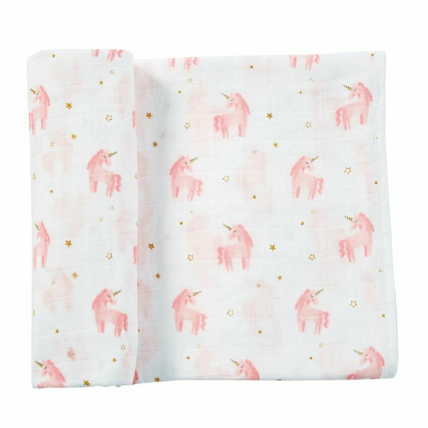 Pink Unicorn Muslin Swaddle Blanket