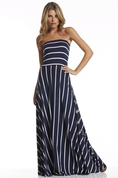 Navy & White Striped Maxi Dress