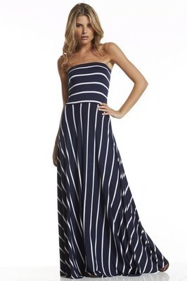 Navy &amp; White Striped Maxi Dress