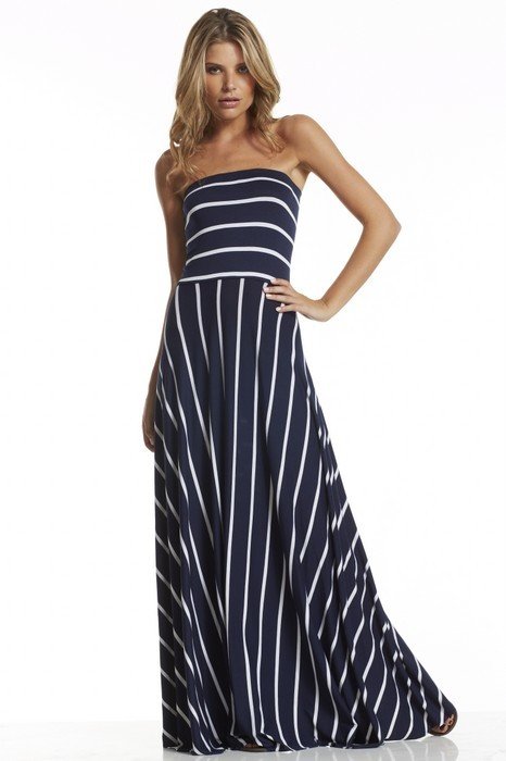 Navy &amp; White Striped Maxi Dress