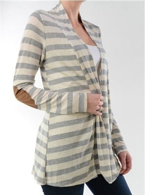 Striped Cardigan w/Suede Elbow Patch
