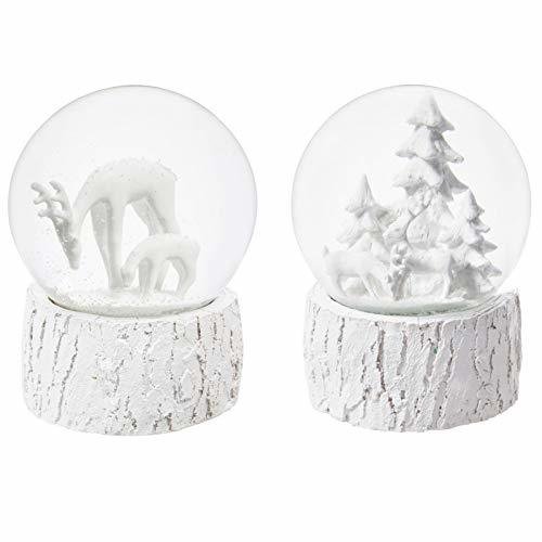 White Winter Scene Water Music Globes, 2 Assorted