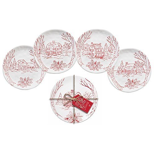 Holiday Farmhouse Ceramic Appetizer Plates, Set of 4