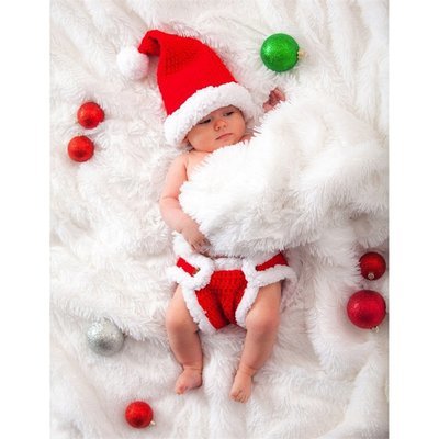 Santa's Little Helper Newborn Knit Hat and Diaper Cover Set