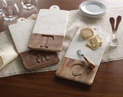 Mud Pie Marble and Wood Initial Serving Board Set