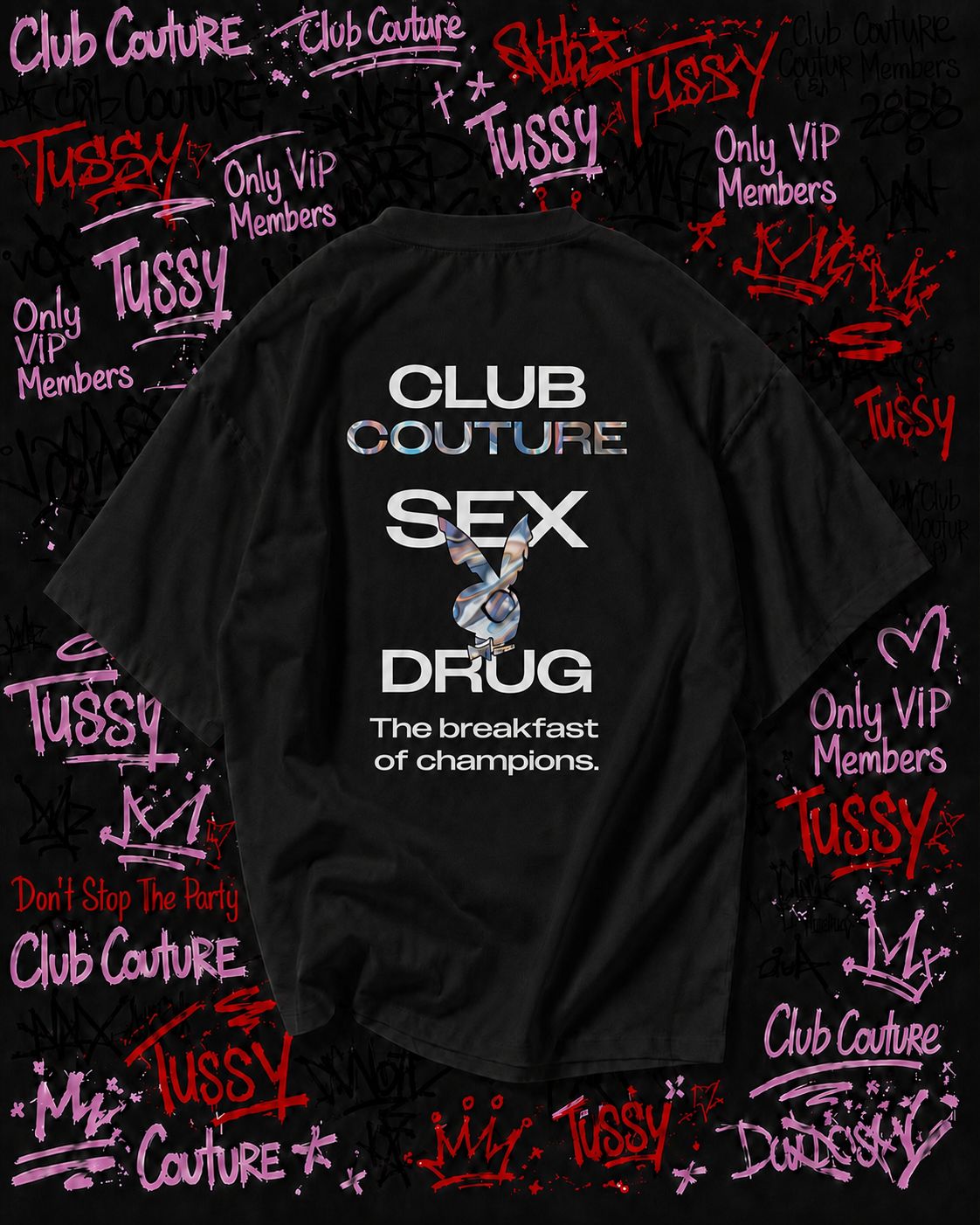 T-SHIRT SEX&DRUGS NERA STAMPA BIANCA E MULTICOLOR