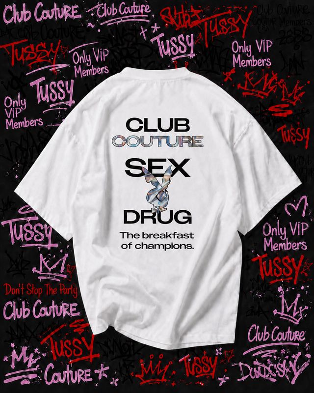T-SHIRT SEX&DRUGS BIANCA STAMPA NERA E MULTICOLOR