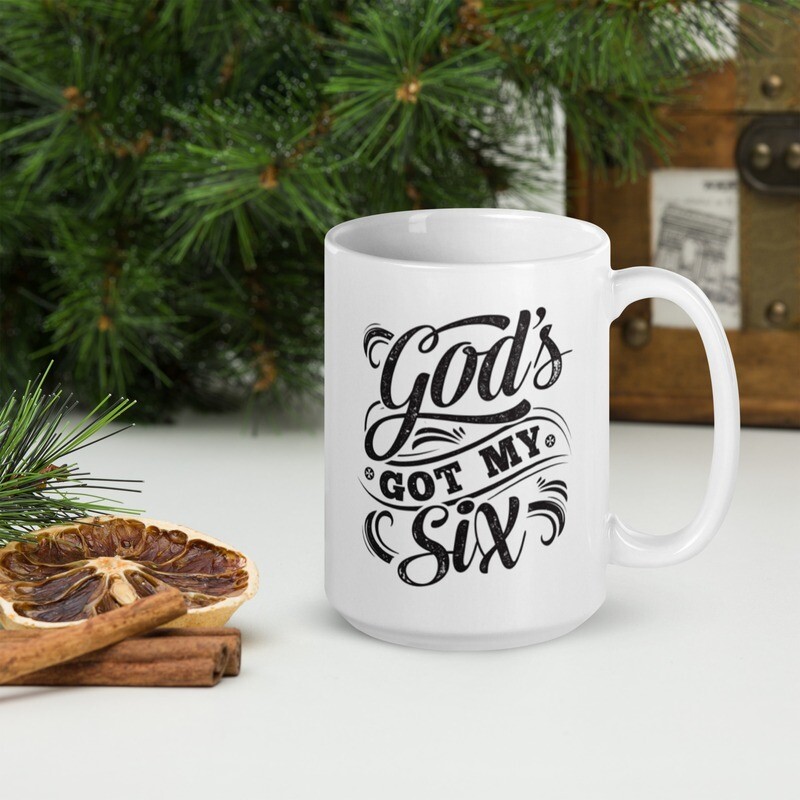 "God's Got My Six" White glossy mug