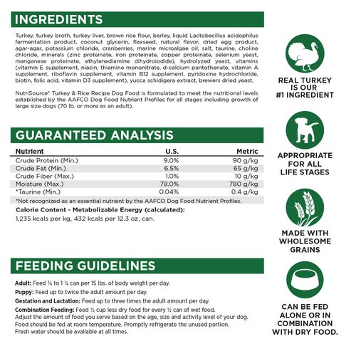 NutriSource Can Dog Food 12.3 oz, Flavor: Turkey