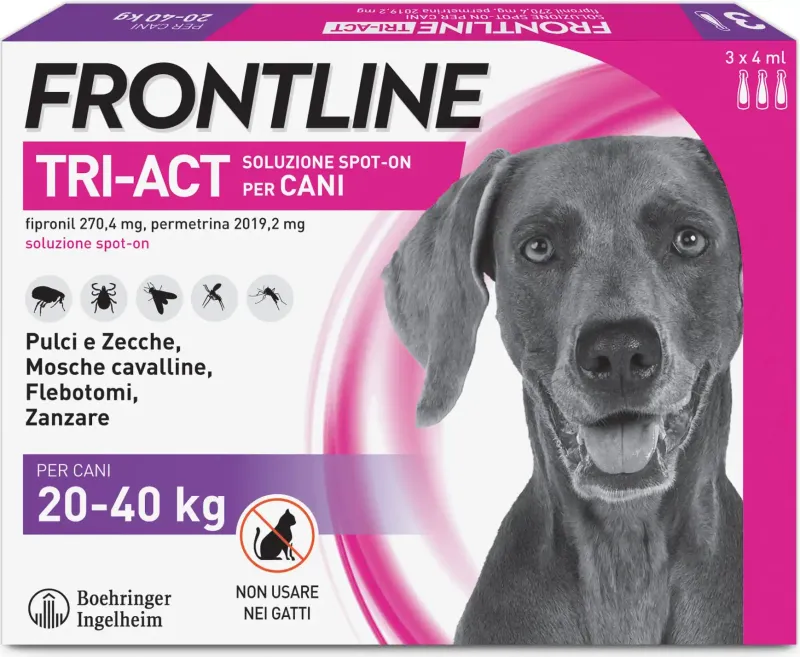 Frontline Tri-Act Cani (20-40Kg), 3 Pipette Antiparassitarie Frontline Tri-Act Cani (20-40Kg), 3 Pipette Antiparassitarie