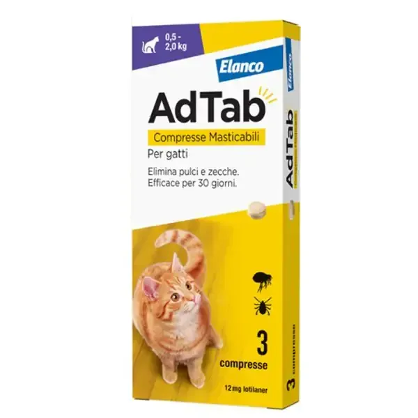 AdTab per Gatti dai 0,5 ai 2,0 Kg , 3x Compresse masticabili Antiparassitarie
