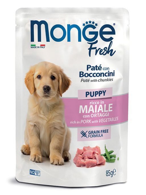 Monge Fresh Paté con Bocconcini ricco in Maiale con Ortaggi – Puppy Monge Fresh Paté con Bocconcini ricco in Maiale con Ortaggi – Puppy