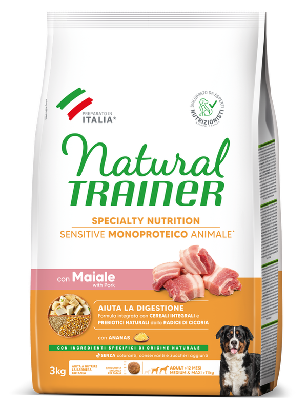 Natural Trainer Medium Adult Sensitive al Maiale