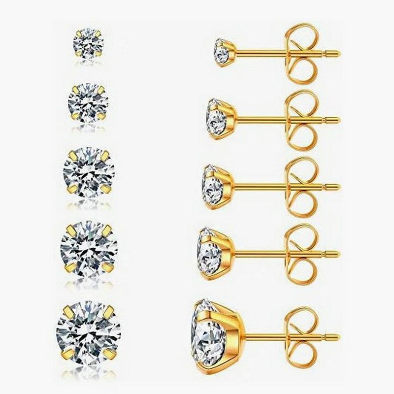 Stainless-Steel Gold-Plated Stud Earrings Set – 6 Pairs (3mm–8mm) Stainless-Steel Gold-Plated Stud Earrings Set – 6 Pairs (3mm–8mm)