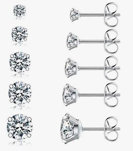 Stainless Steel Silver Plated Stud Earrings 6 Pairs (3mm–8mm) Stainless Steel Silver Plated Stud Earrings 6 Pairs (3mm–8mm)