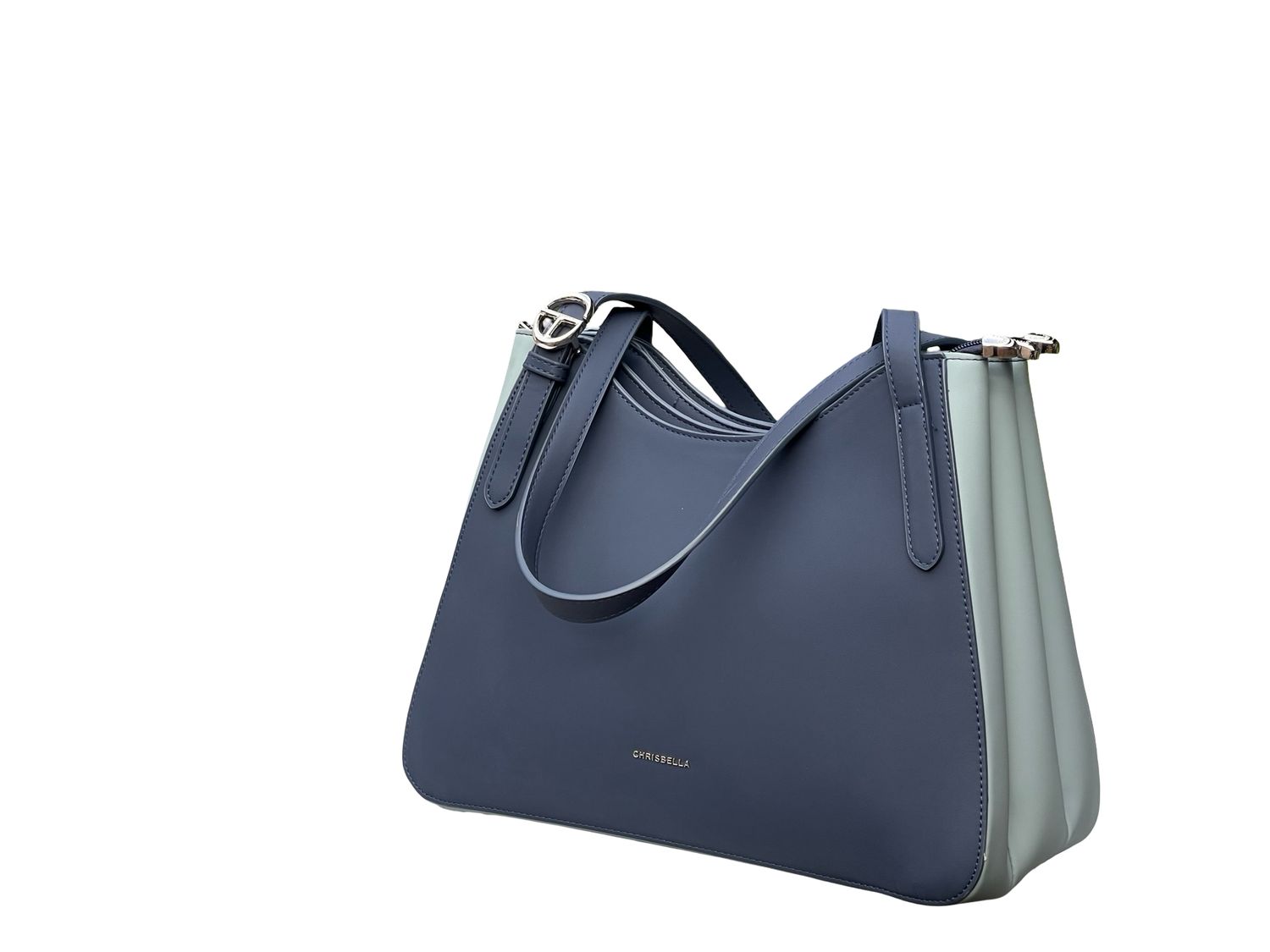 CHRISBELLA Contemporary Panel Tote Bag – Navy &amp; Mist