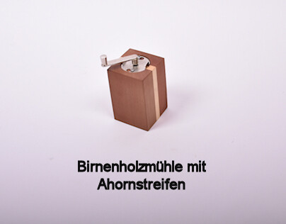 Muskatnussmühle inkl. individueller Lasergravur, Holzart Kombination Auswahl: Birne mit Ahornstreifen Artikel Nr.20001-3