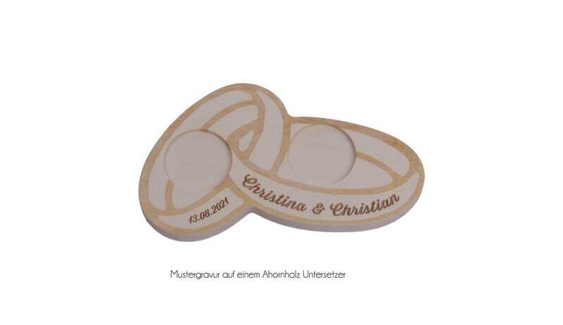 HOCHZEITSSPECIAL  Salz- und Pfeffermühlen Set mit personalisiertem Untersetzer in Ringform