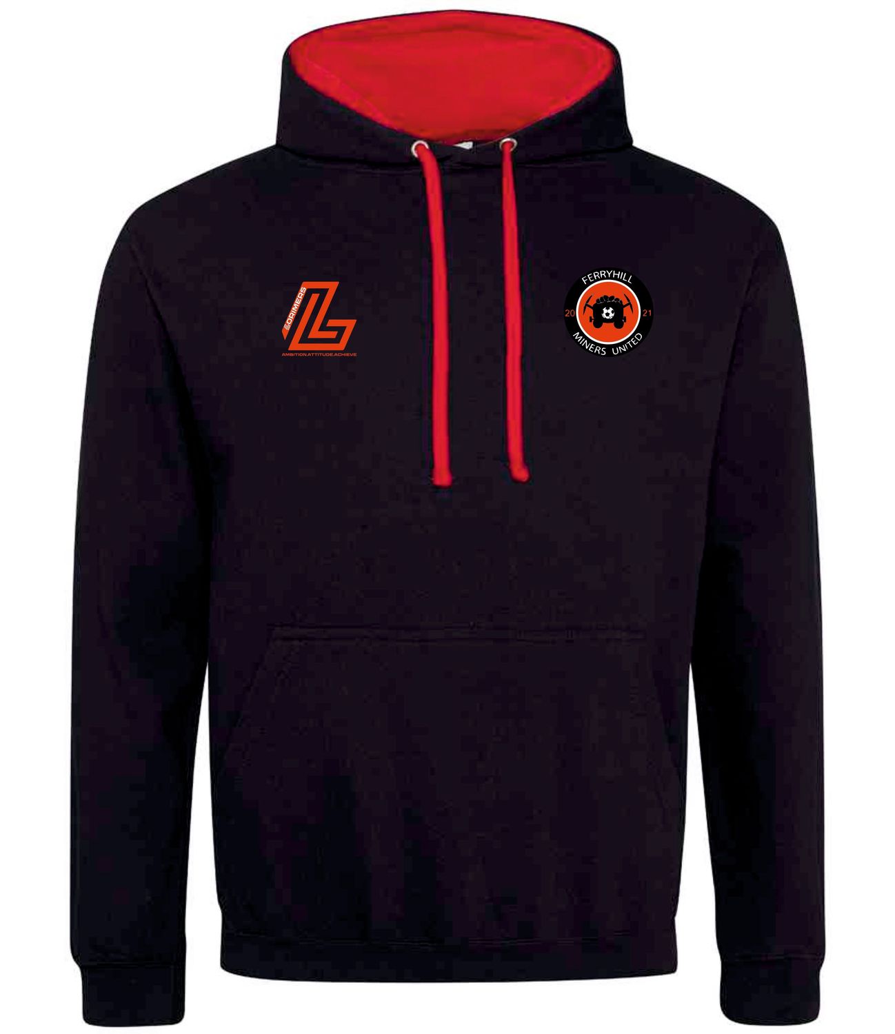 Ferryhill Miners United Black Contrast Hooded Top