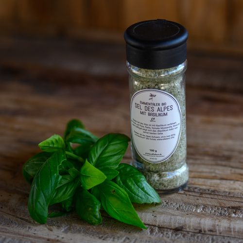 Emmentaler Bio Suisse Sel des Alpes mit Basilikum