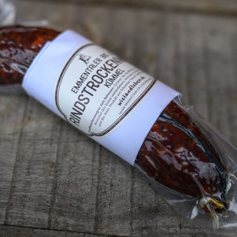 Emmentaler Bio Suisse Rindstrockenwurst Kümmel Emmentaler Bio Suisse Rindstrockenwurst Kümmel