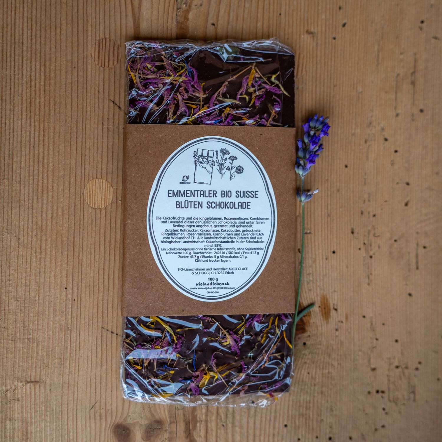 Emmentaler Bio Suisse Schokolade mit Blüten – 100 g