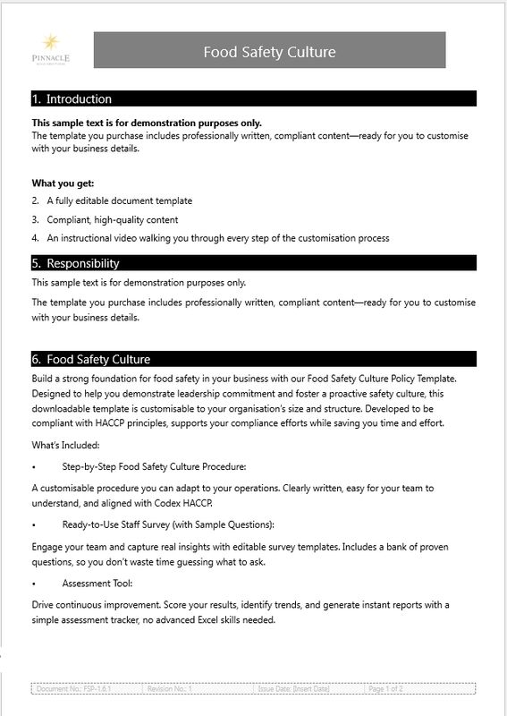 Food Safety Culture Procedure, Survey and Assessment Tool