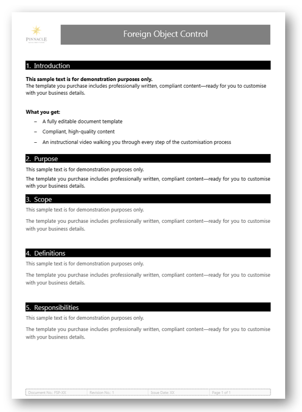 Foreign Object Control Procedure Template Foreign Object Control Procedure Template