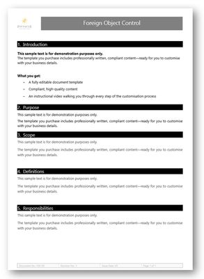 Foreign Object Control Procedure Template Foreign Object Control Procedure Template
